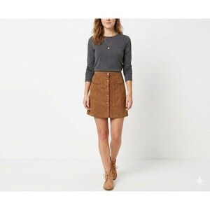 Zara TRF Trafaluc Faux Suede Button Front Mini Skirt Brown Size Medium EUC